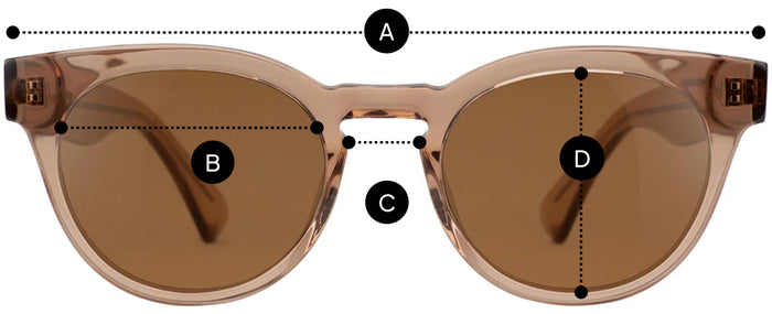 Desenho técnico do óculos Emma - Óculos de Sol com medidas