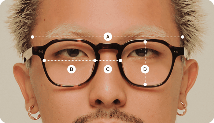 Desenho técnico do óculos Bo  de tamanho G