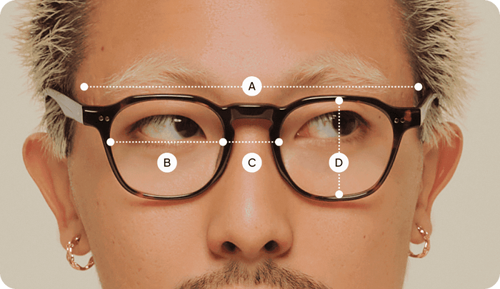 Desenho técnico do óculos Bo  de tamanho M