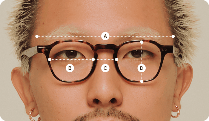 Desenho técnico do óculos Bo  de tamanho P