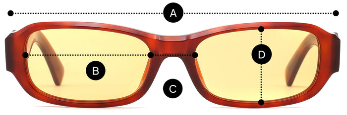 Desenho técnico do óculos Andy - Óculos de Sol com medidas