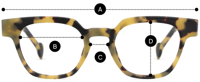 Desenho técnico do óculos Cora - Óculos de Grau com medidas