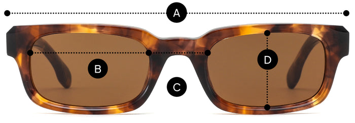 Desenho técnico do óculos Dazz - Óculos de Sol com medidas