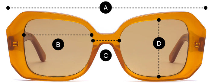 Desenho técnico do óculos Elza - Óculos de Sol com medidas