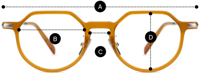Desenho técnico do óculos Moc acetato + metal - Óculos de Grau com medidas