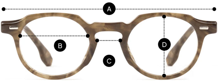 Desenho técnico do óculos Naí - Óculos de Grau com medidas