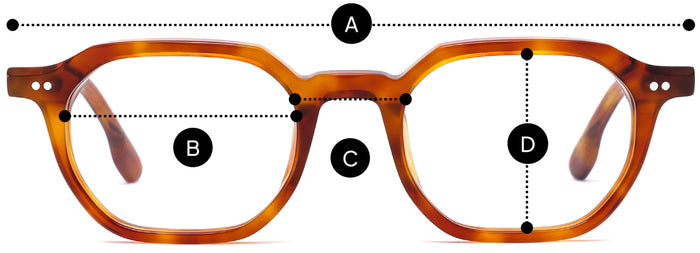 Desenho técnico do óculos Quin - Óculos de Grau com medidas