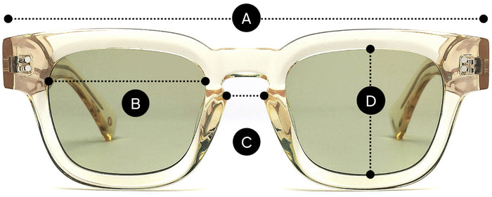 Desenho técnico do óculos Tina - Óculos de Sol com medidas