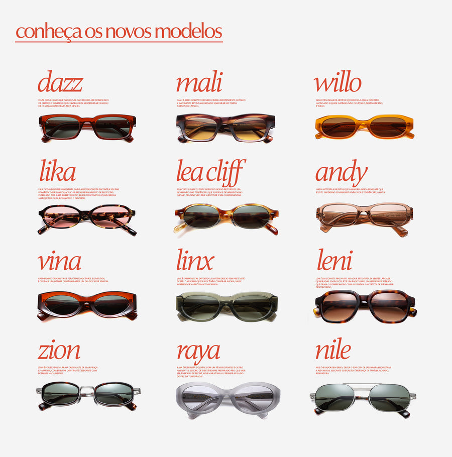 Catálogo com doze modelos de óculos 